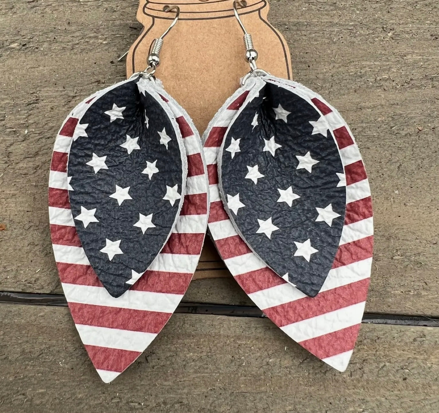 Stars and Stripes USA Flag Leather Earrings