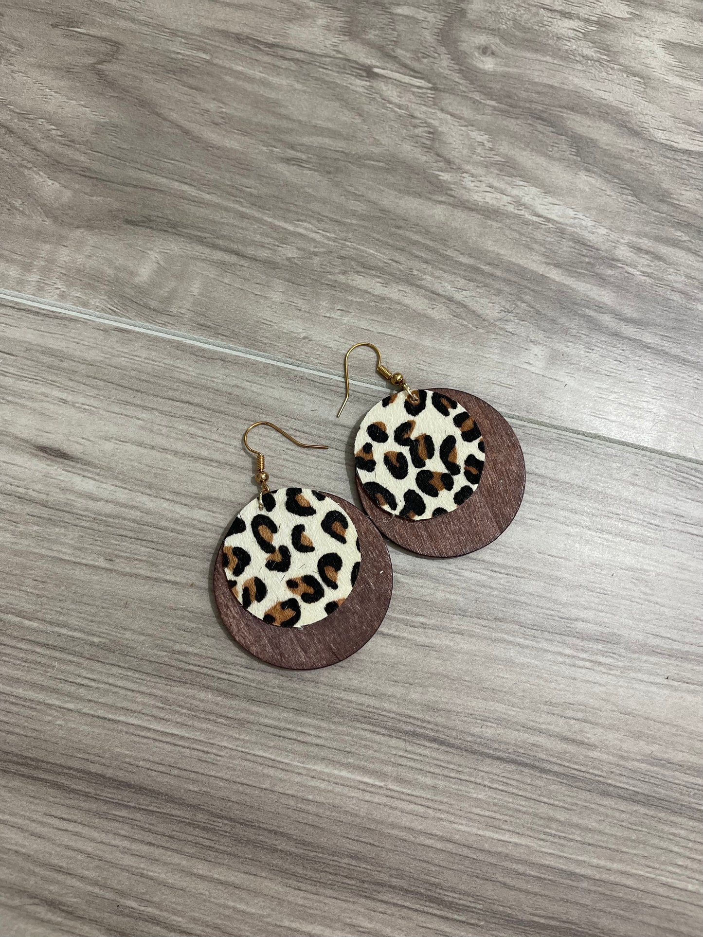 Circle Style Leopard / Wood Earrings