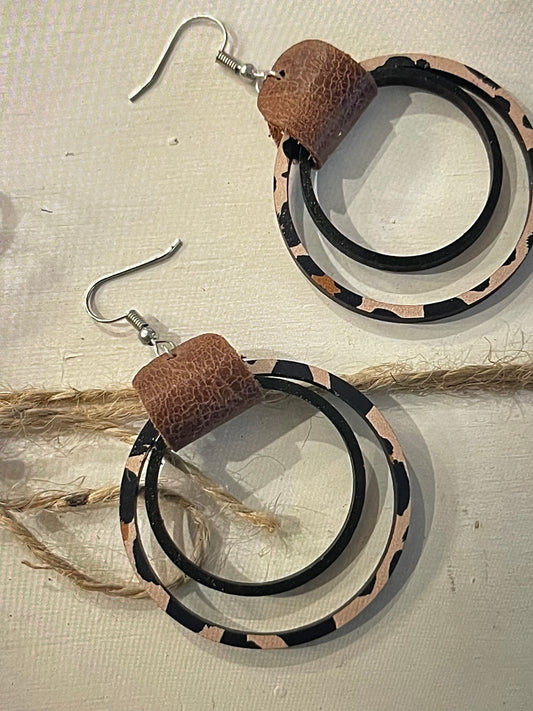 Black & Leopard Wood Double Hoops